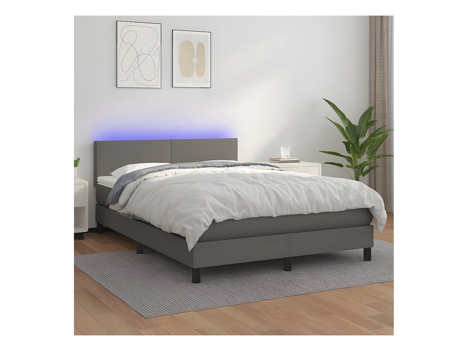 Sommier à lattes de lit avec matelas et LED Gris 140x190