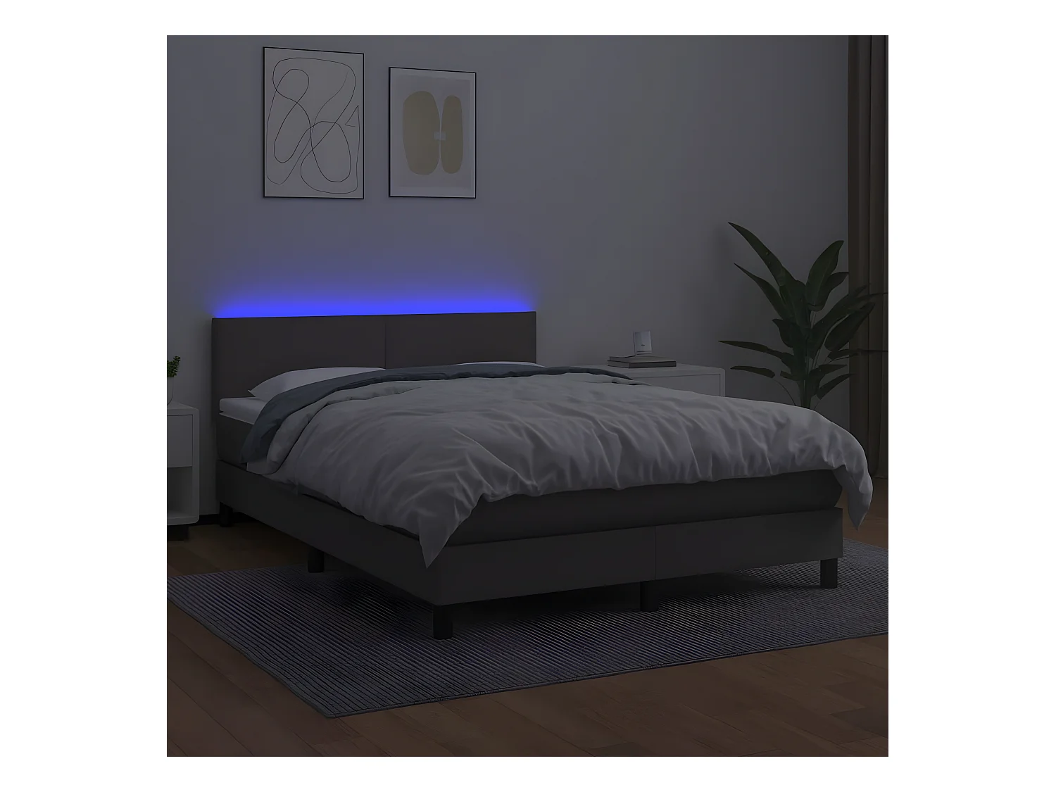 Sommier à lattes de lit avec matelas et LED Gris 140x190