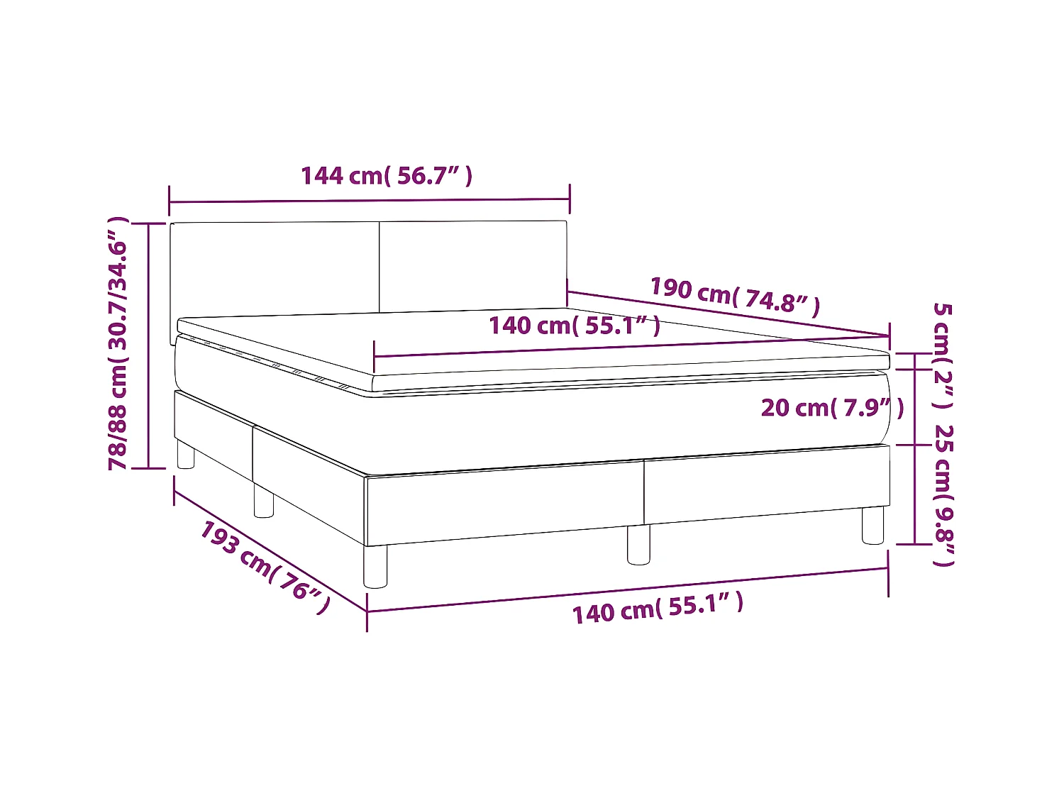 Sommier à lattes de lit avec matelas et LED Gris 140x190