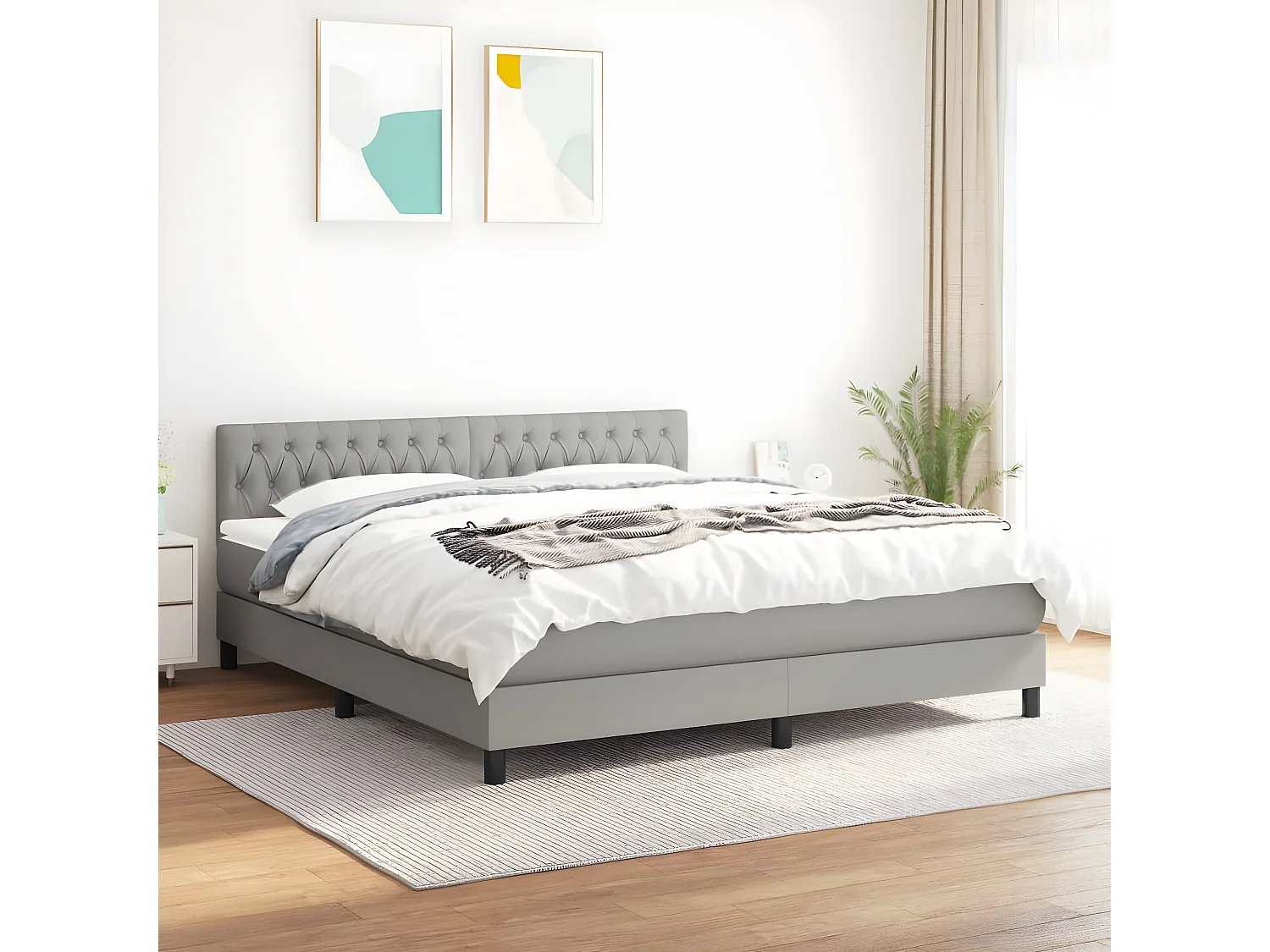 vidaXL Cama box spring con colchón tela gris claro 180x200 cm