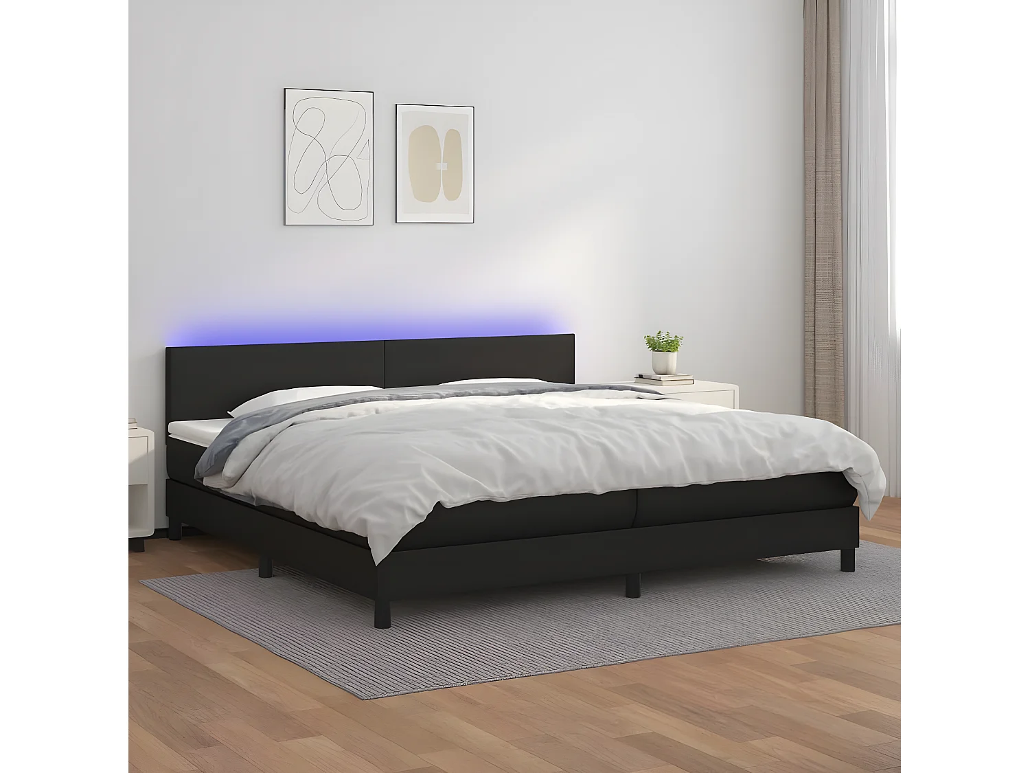 Sommier à lattes de lit avec matelas et LED Noir 200x200