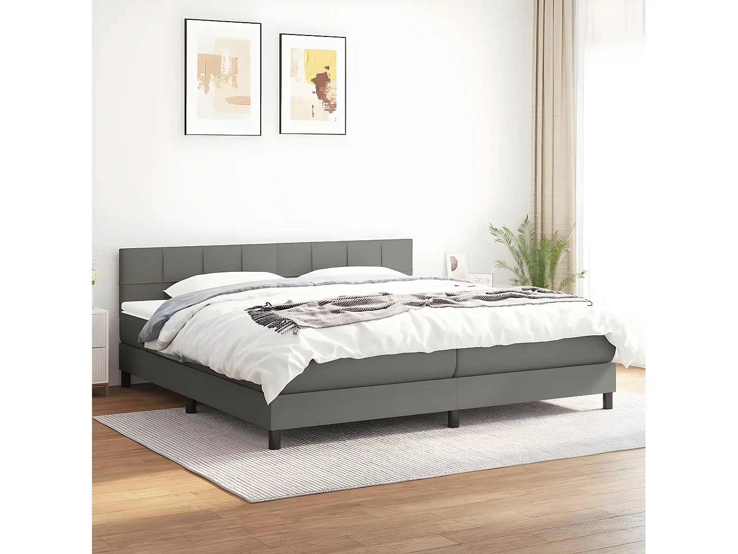 Sommier à lattes de lit avec matelas Gris foncé 180x200 Tissu