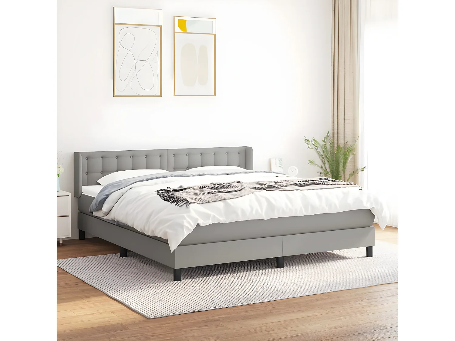 Sommier à lattes de lit avec matelas Gris clair 180x200 Tissu