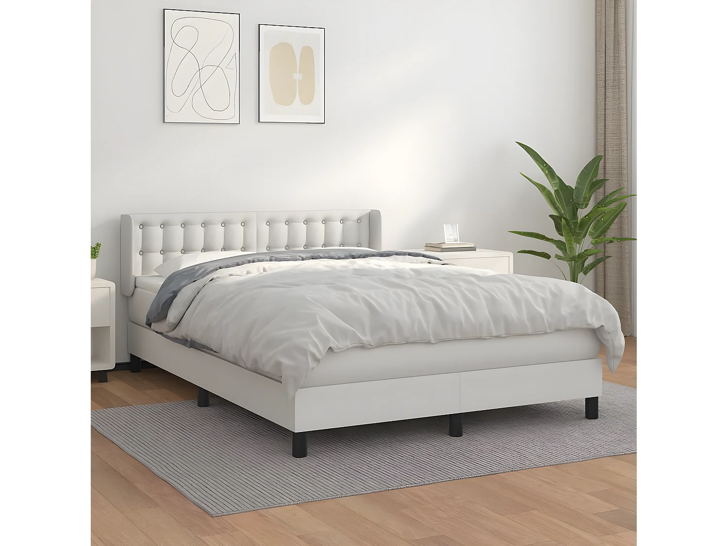 Sommier à lattes de lit avec matelas Blanc 140x190 Similicuir