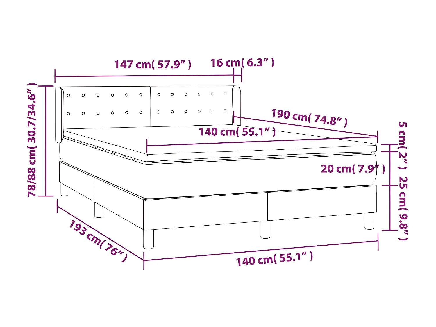 Sommier à lattes de lit avec matelas Blanc 140x190 Similicuir