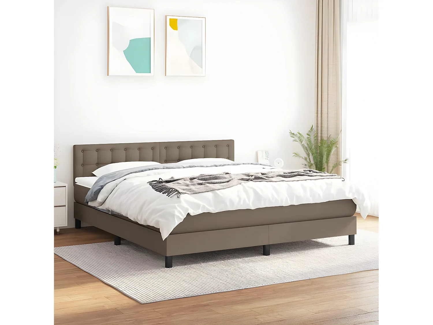 Sommier à lattes de lit avec matelas Taupe 180x200 Tissu