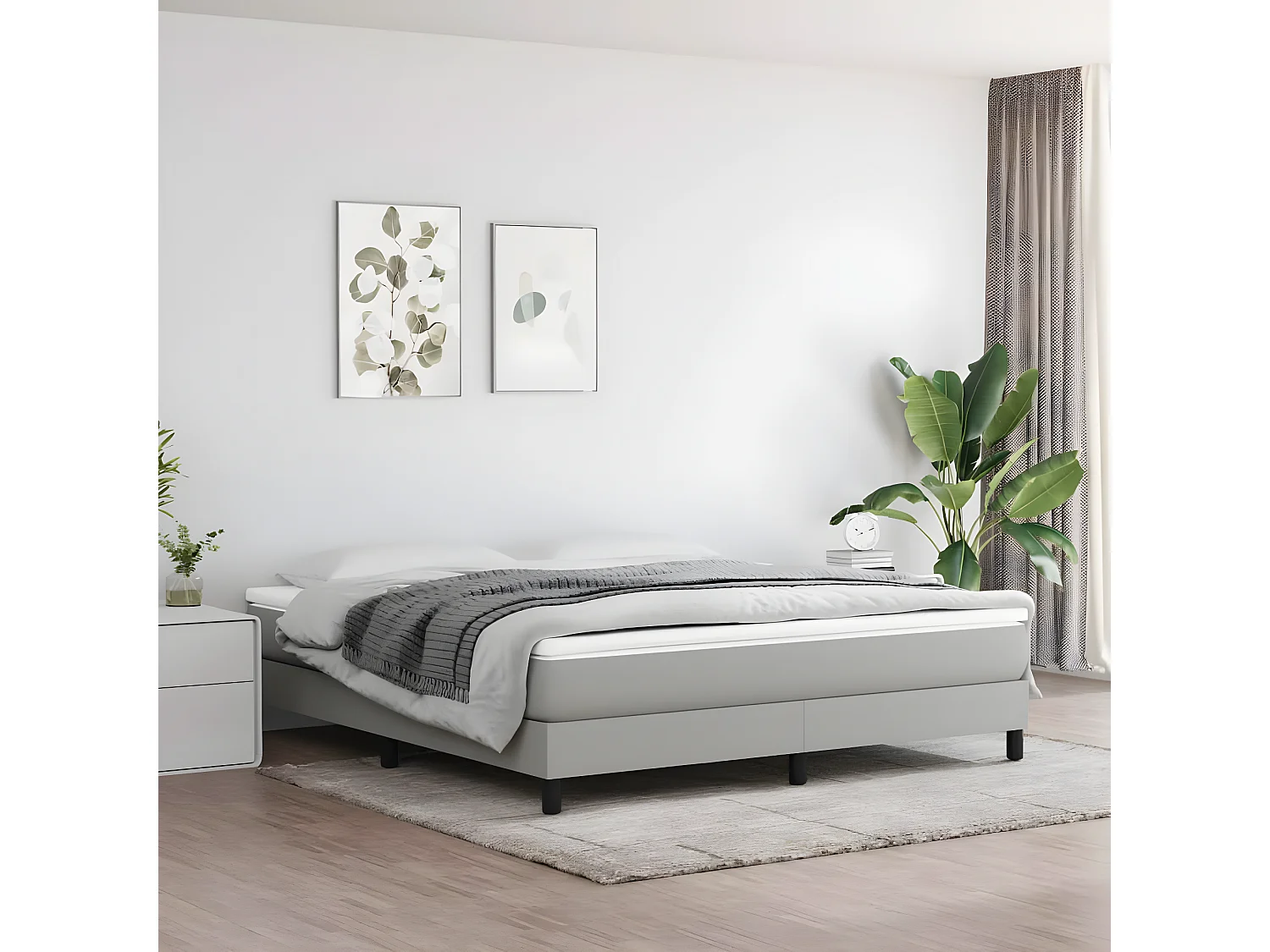 Sommier à lattes de lit avec matelas Gris clair 180x200 Tissu