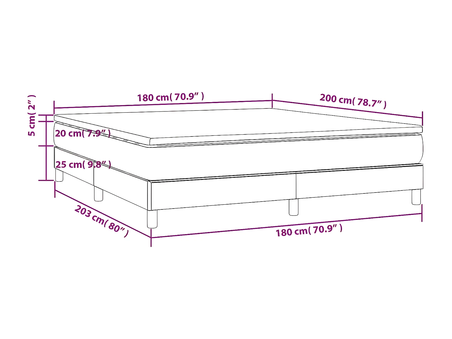 Sommier à lattes de lit avec matelas Gris clair 180x200 Tissu