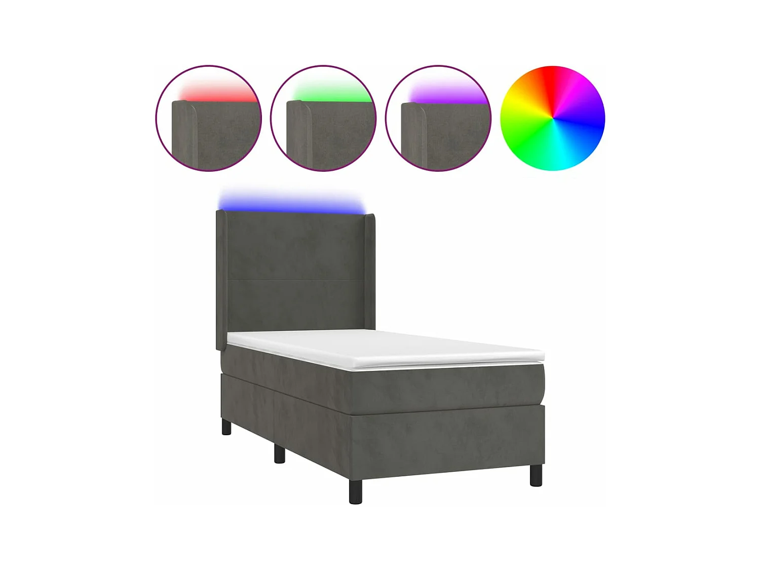 Sommier à lattes de lit matelas LED Gris foncé 80x200 Velours
