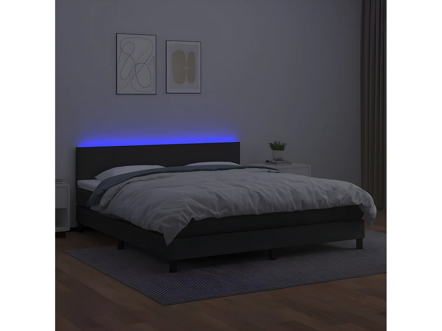Sommier à lattes de lit avec matelas et LED Noir 160x200