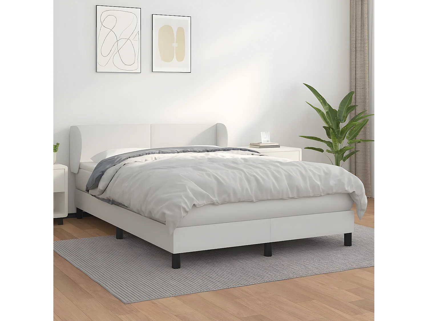 Sommier à lattes de lit avec matelas Blanc 140x200 Similicuir