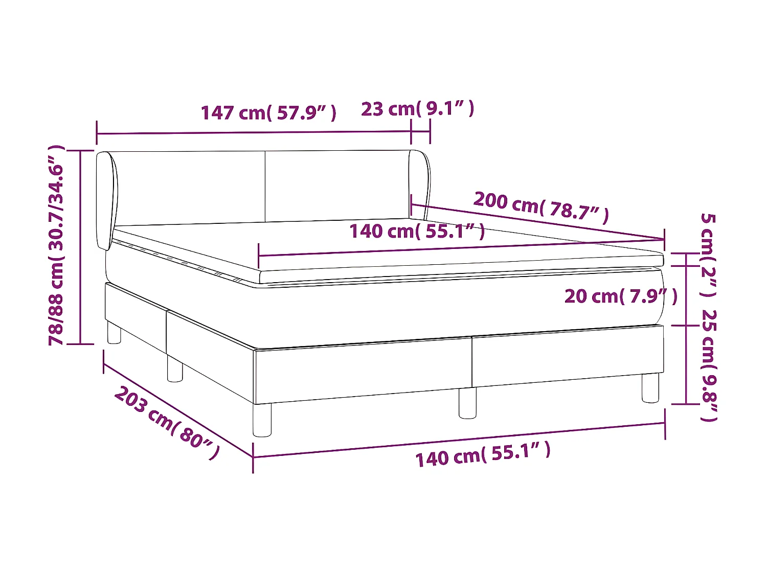Sommier à lattes de lit avec matelas Blanc 140x200 Similicuir