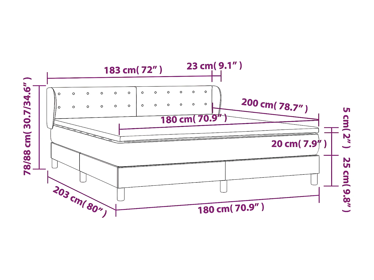 Sommier à lattes de lit avec matelas Crème 180x200 Tissu