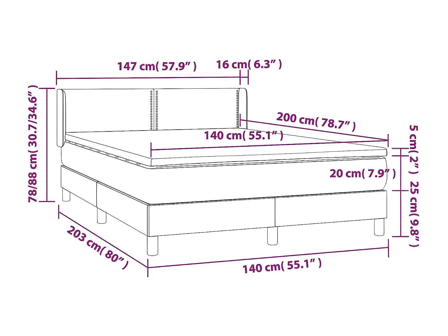 Sommier à lattes de lit avec matelas Noir 140x200 Similicuir