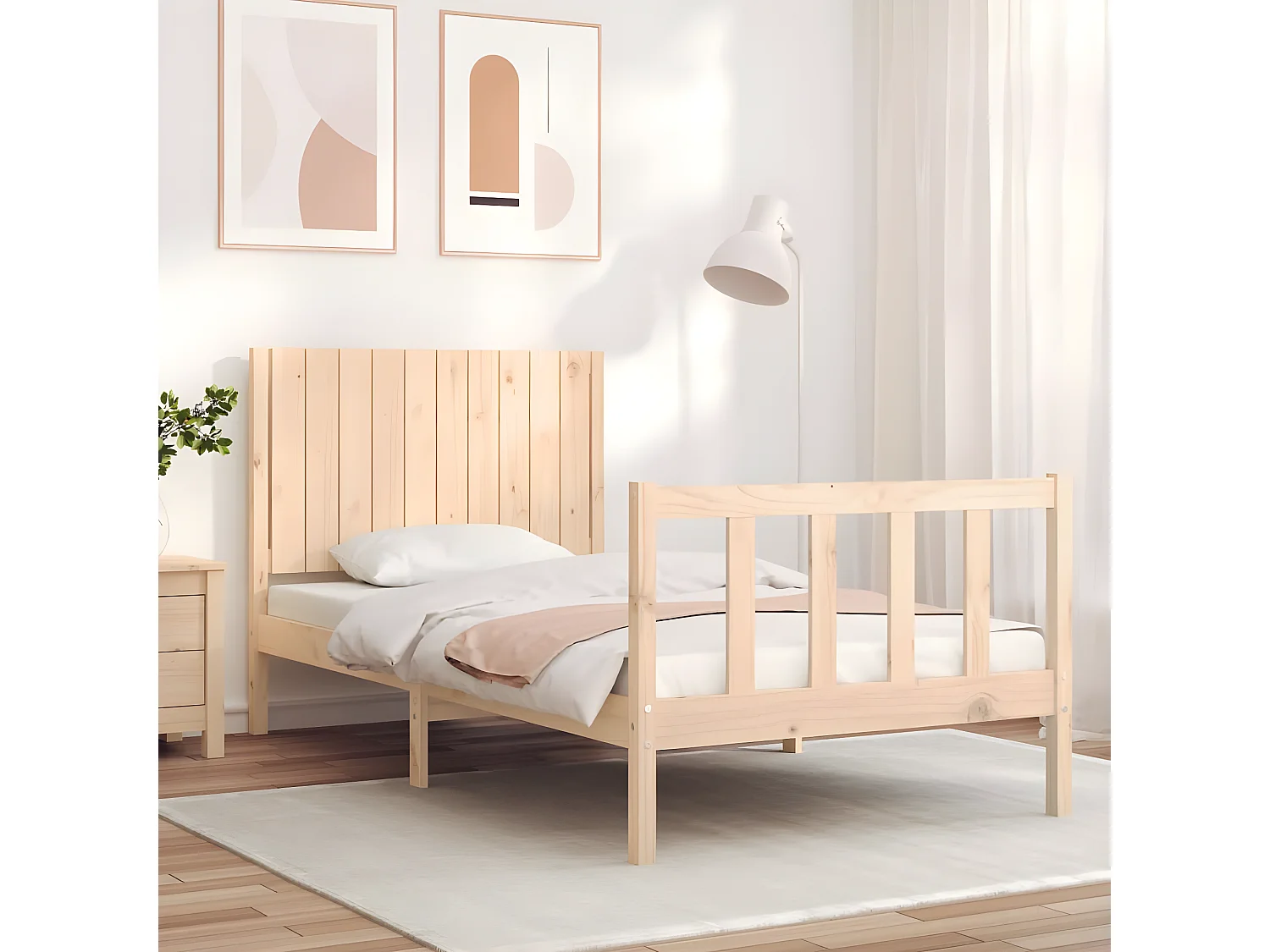 Cadre de lit et tête de lit 100x200 bois massif