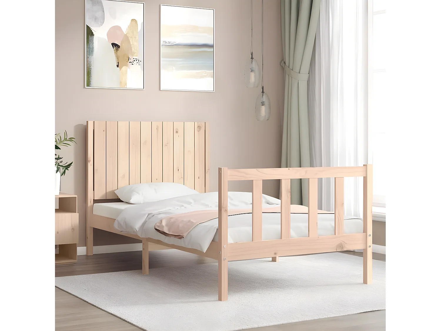 Cadre de lit et tête de lit 100x200 bois massif