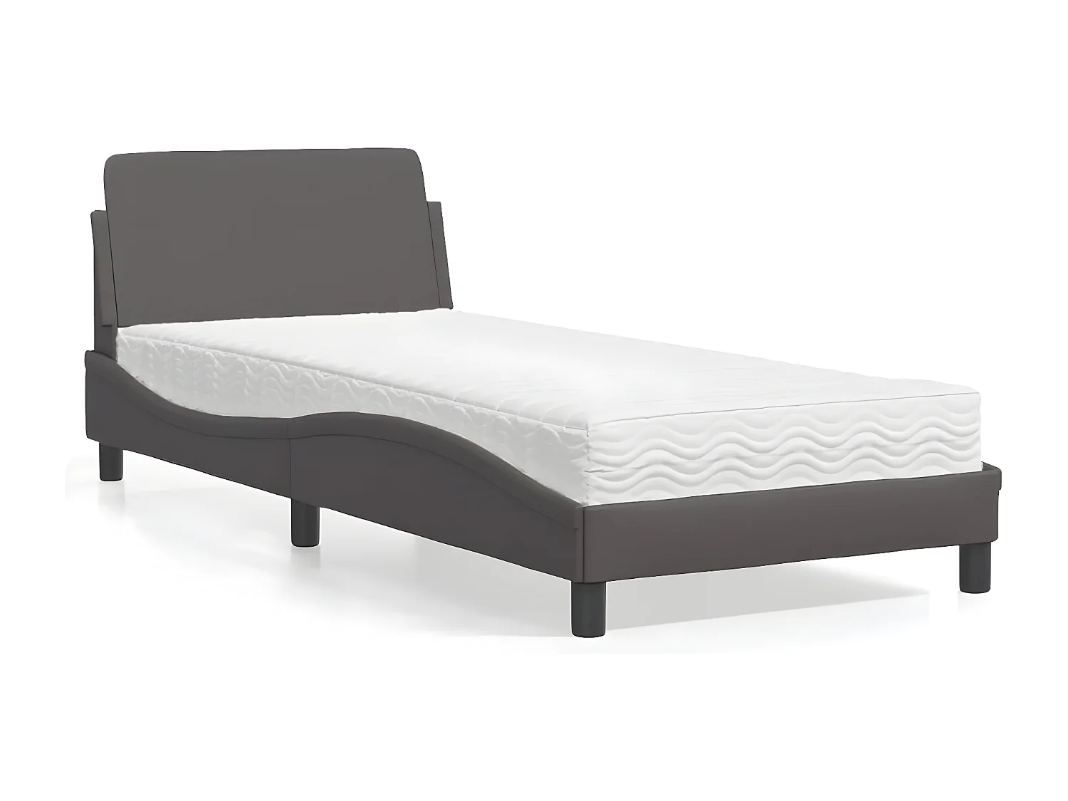 Lit avec matelas gris 80x200 similicuir