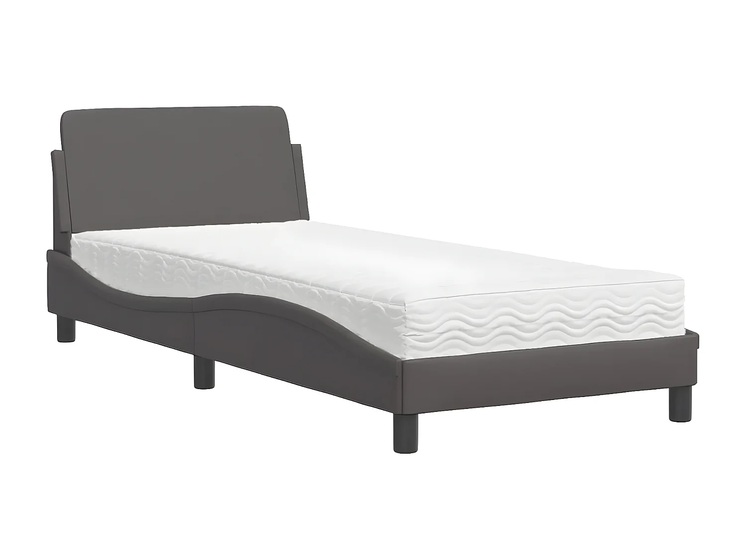 Lit avec matelas gris 80x200 similicuir