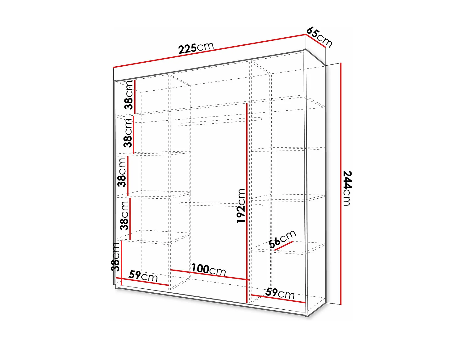 Armario Honolulu 232, Blanco, 244x225x65cm, Puertas de armario: Correderas