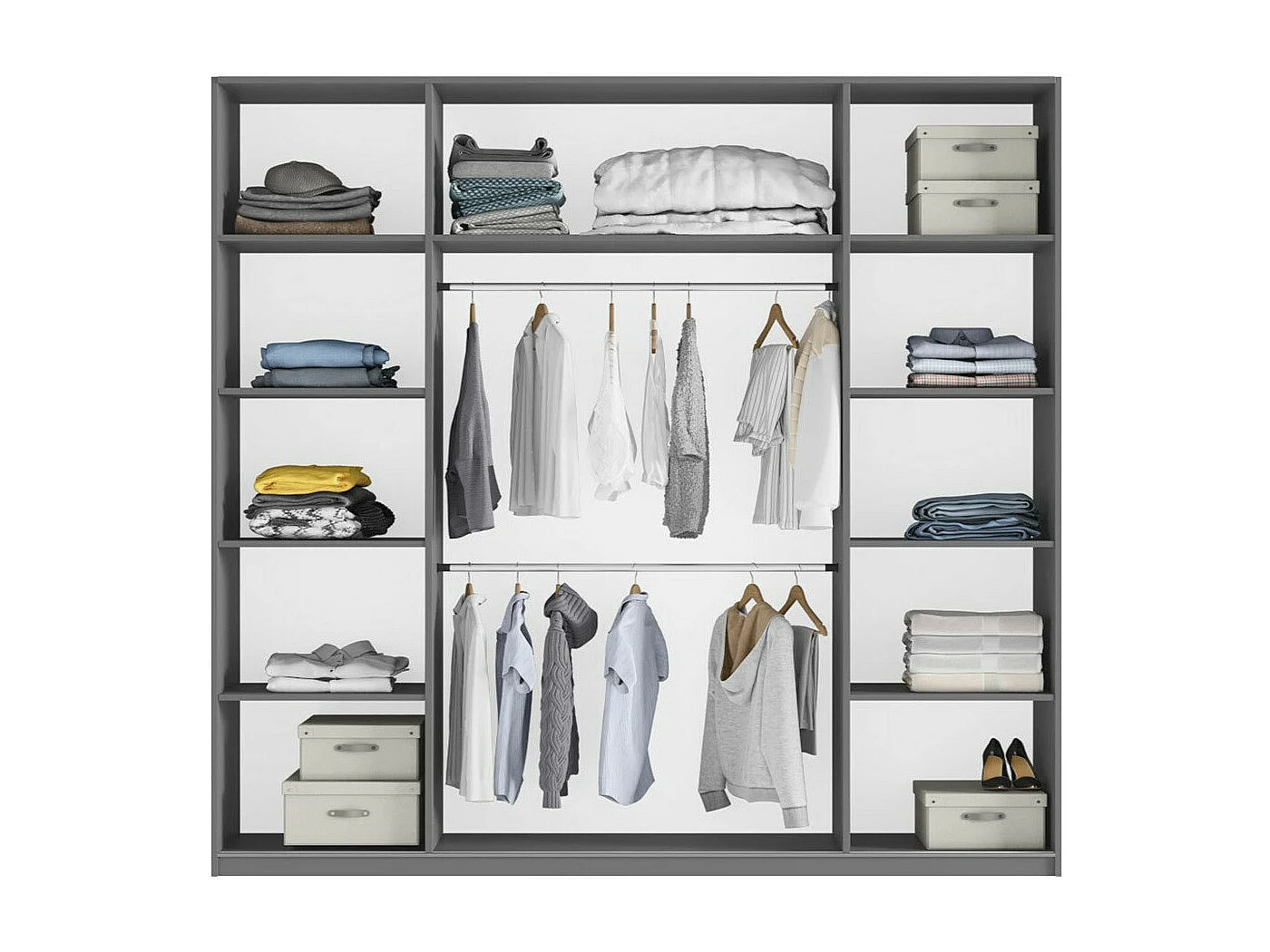 Armario Honolulu 232, Blanco, 244x225x65cm, Puertas de armario: Correderas