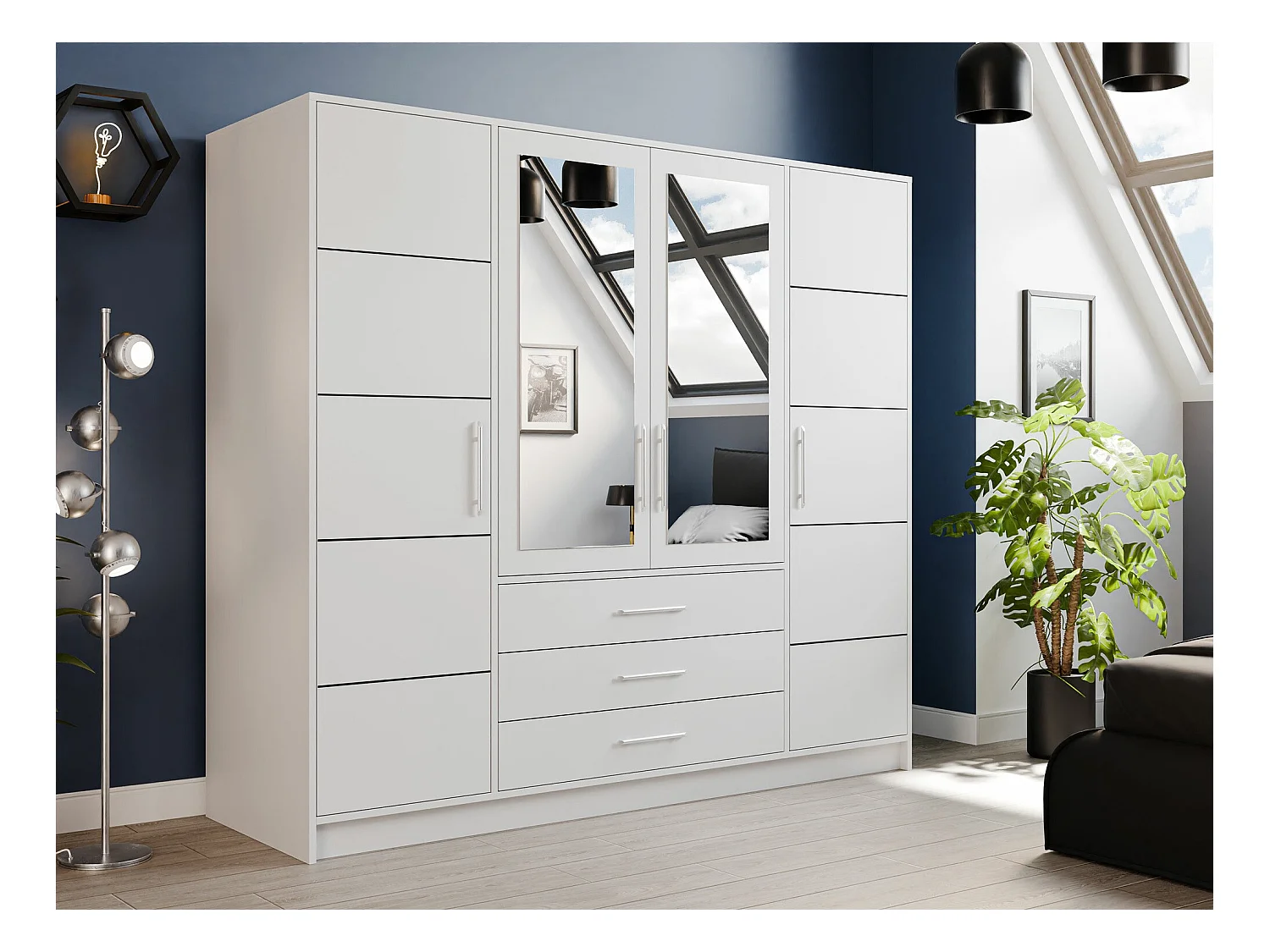 Armoire Dortivu 112, Blanc, 200x196x58cm, Portes d'armoire: Avec des charnières