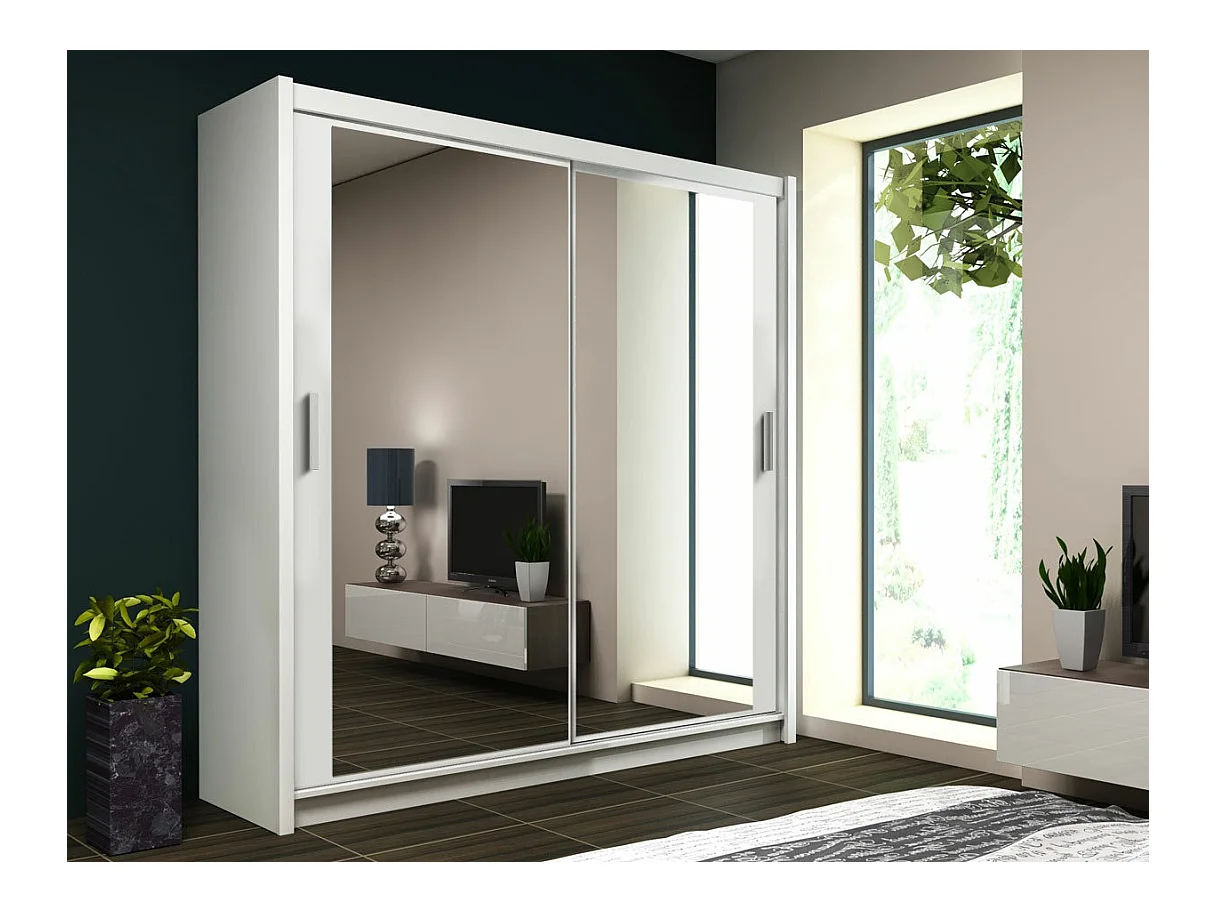 Armoire Honolulu 134, Blanc, 215x160x61cm, Portes d'armoire: Coulissantes