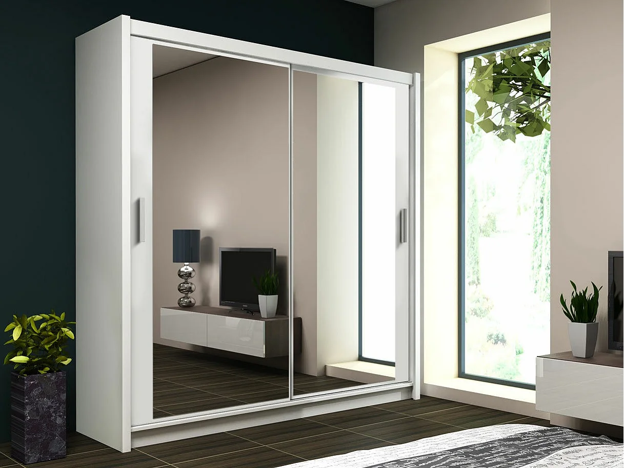 Armoire Honolulu 134, Blanc, 215x160x61cm, Portes d'armoire: Coulissantes