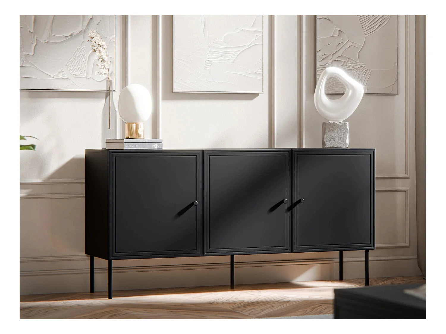 Buffet Monciru 100, Noir, 75x151x40cm, MDF|Stratifié