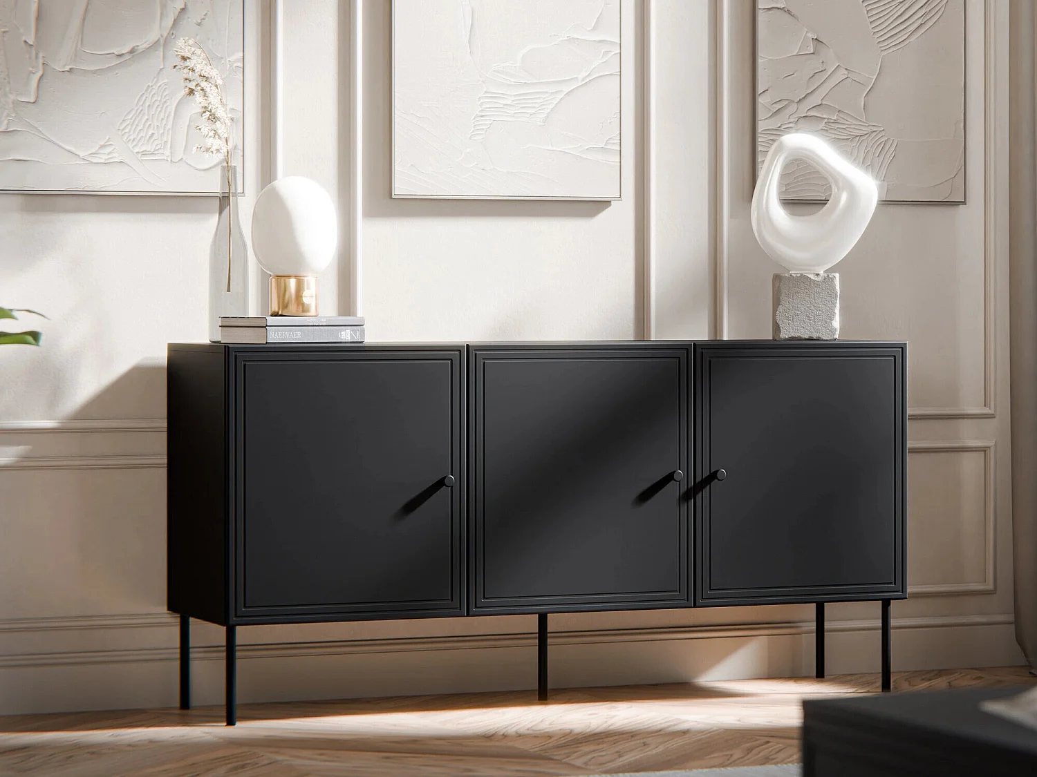 Buffet Monciru 100, Noir, 75x151x40cm, MDF|Stratifié