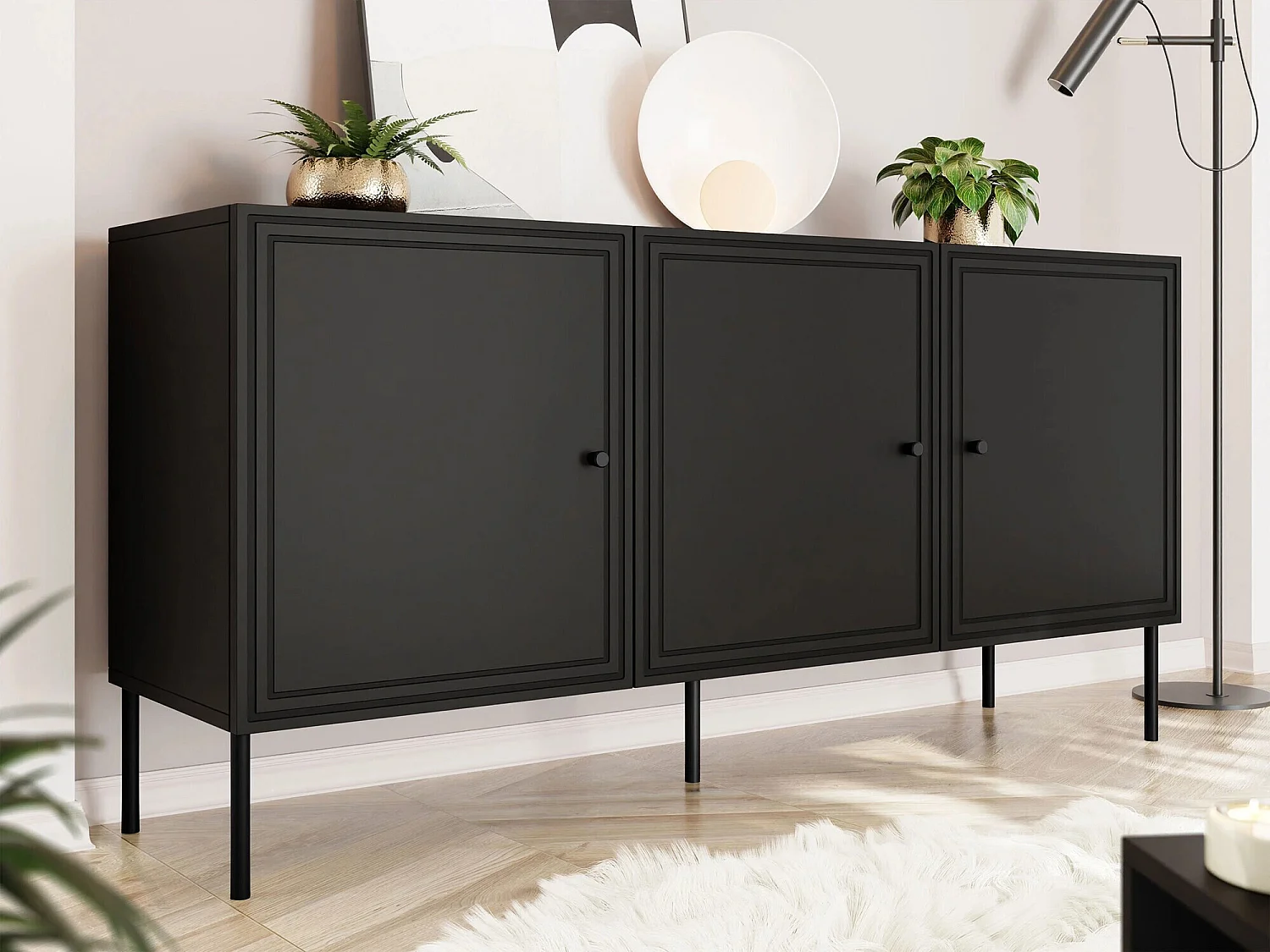 Buffet Monciru 100, Noir, 75x151x40cm, MDF|Stratifié