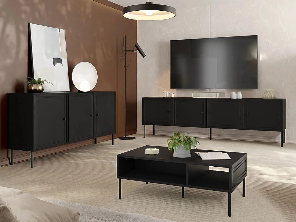 Buffet Monciru 100, Noir, 75x151x40cm, MDF|Stratifié