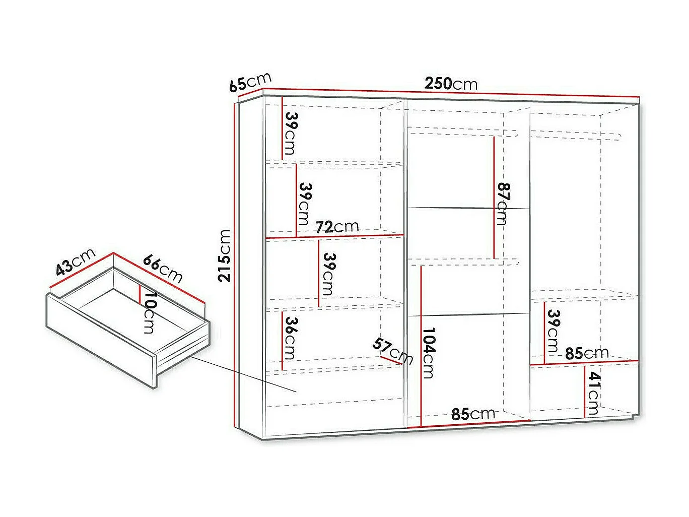 Armoire Honolulu 229, Blanc, 215x250x65cm, Portes d'armoire: Coulissantes