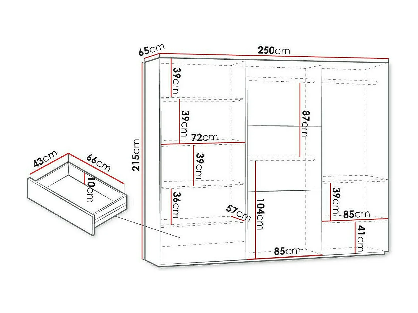 Armoire Honolulu 229, Blanc, 215x250x65cm, Portes d'armoire: Coulissantes