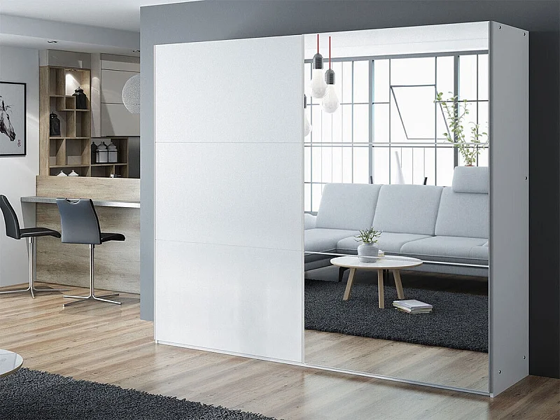 Armoire Honolulu 229, Blanc, 215x250x65cm, Portes d'armoire: Coulissantes