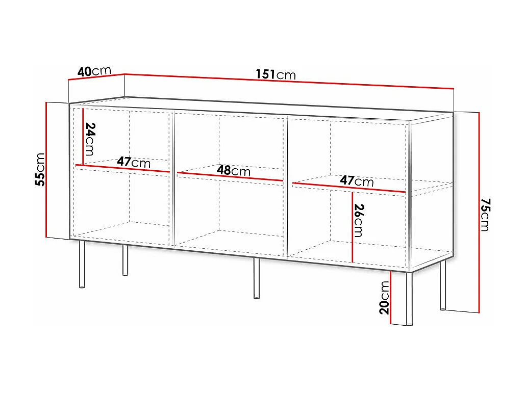 Aparador Monciru 100, Blanco, 75x151x40cm, MDF|Aglomerado laminado
