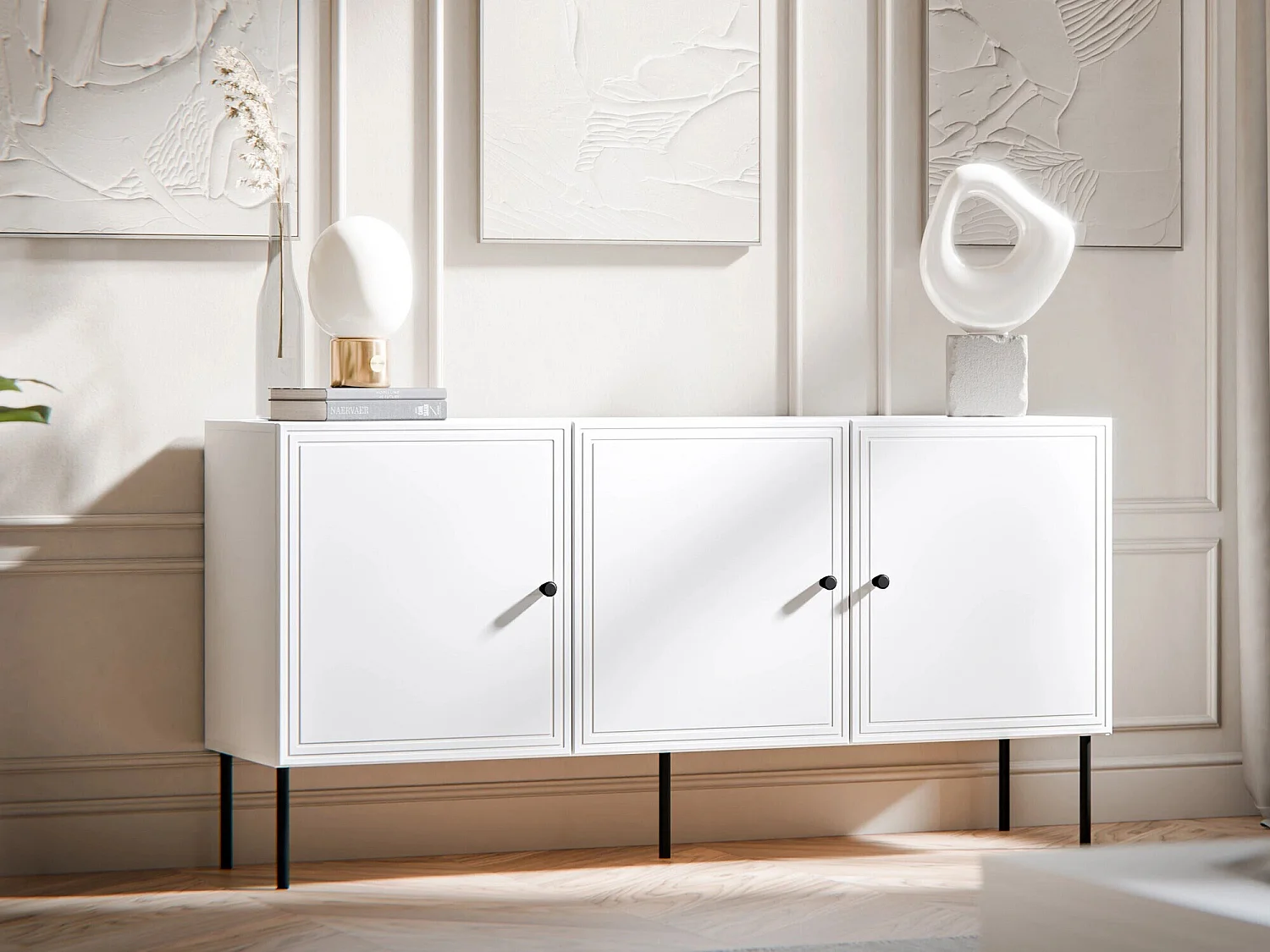 Buffet Monciru 100, Blanc, 75x151x40cm, MDF|Stratifié