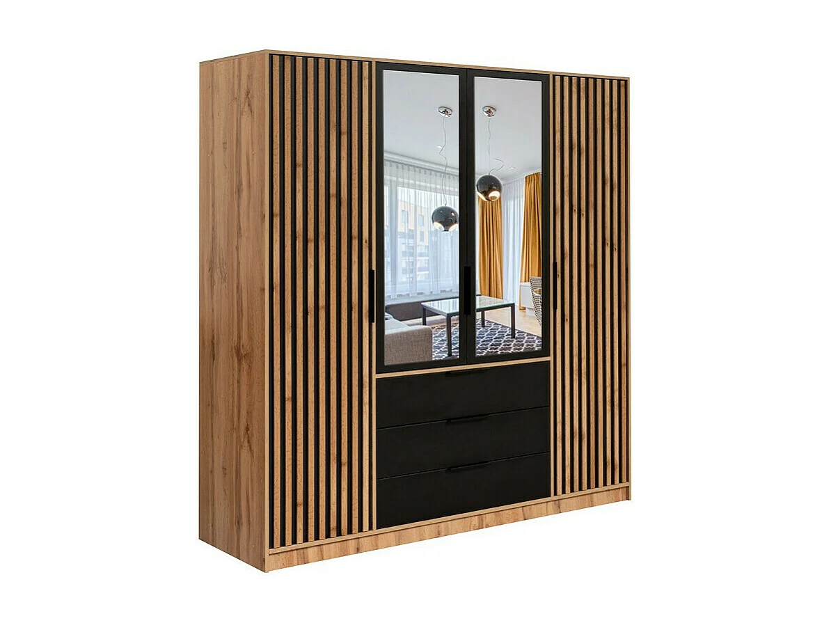 Armadio Enolevo 102, Quercia di Wotan|Nero, 200x196x58cm, Porte armadi: Battenti