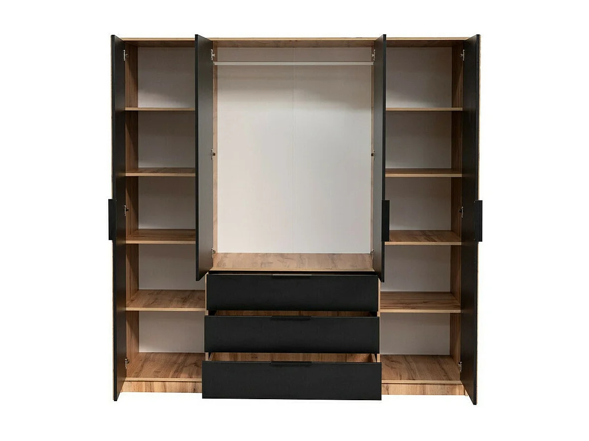 Armadio Enolevo 102, Quercia di Wotan|Nero, 200x196x58cm, Porte armadi: Battenti