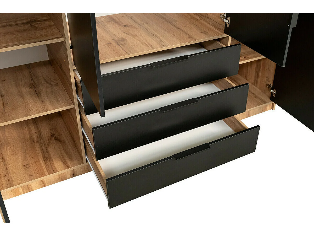 Armadio Enolevo 102, Quercia di Wotan|Nero, 200x196x58cm, Porte armadi: Battenti