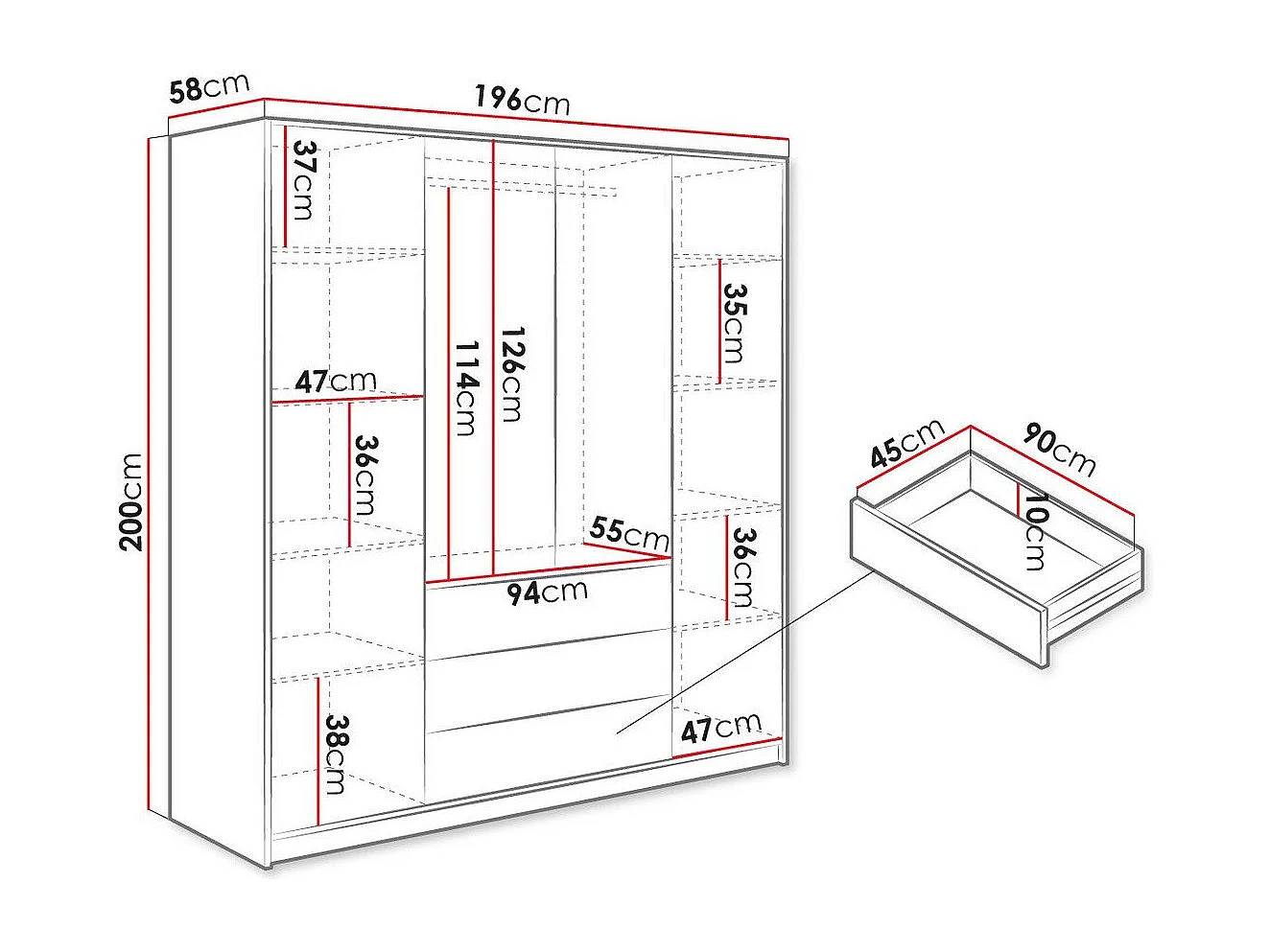 Armadio Enolevo 102, Quercia di Wotan|Nero, 200x196x58cm, Porte armadi: Battenti
