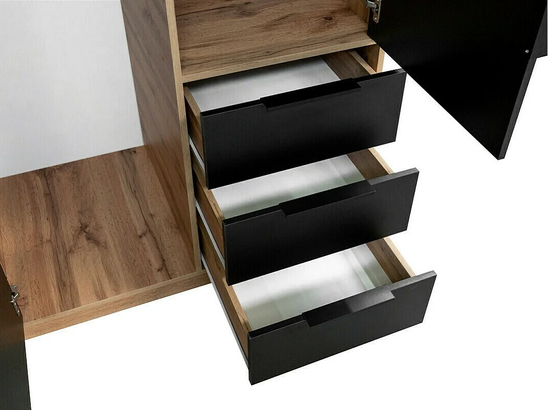 Armario Enolevo 100, Roble wotan|Negro, 200x100x58cm, Puertas de armario: Con bisagras