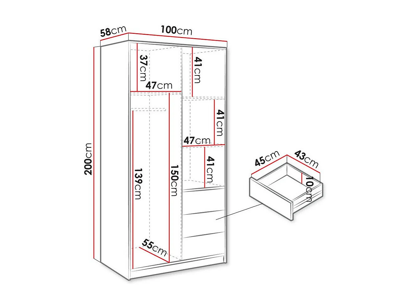 Armario Enolevo 100, Roble wotan|Negro, 200x100x58cm, Puertas de armario: Con bisagras