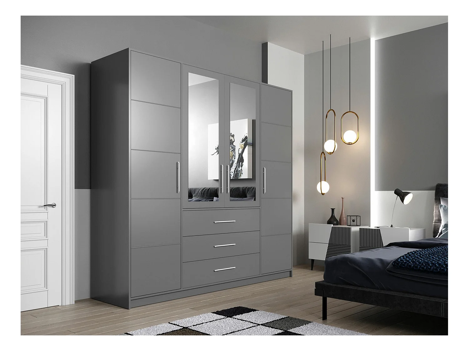 Armoire Dortivu 114, Graphite, 200x196x58cm, Portes d'armoire: Avec des charnières