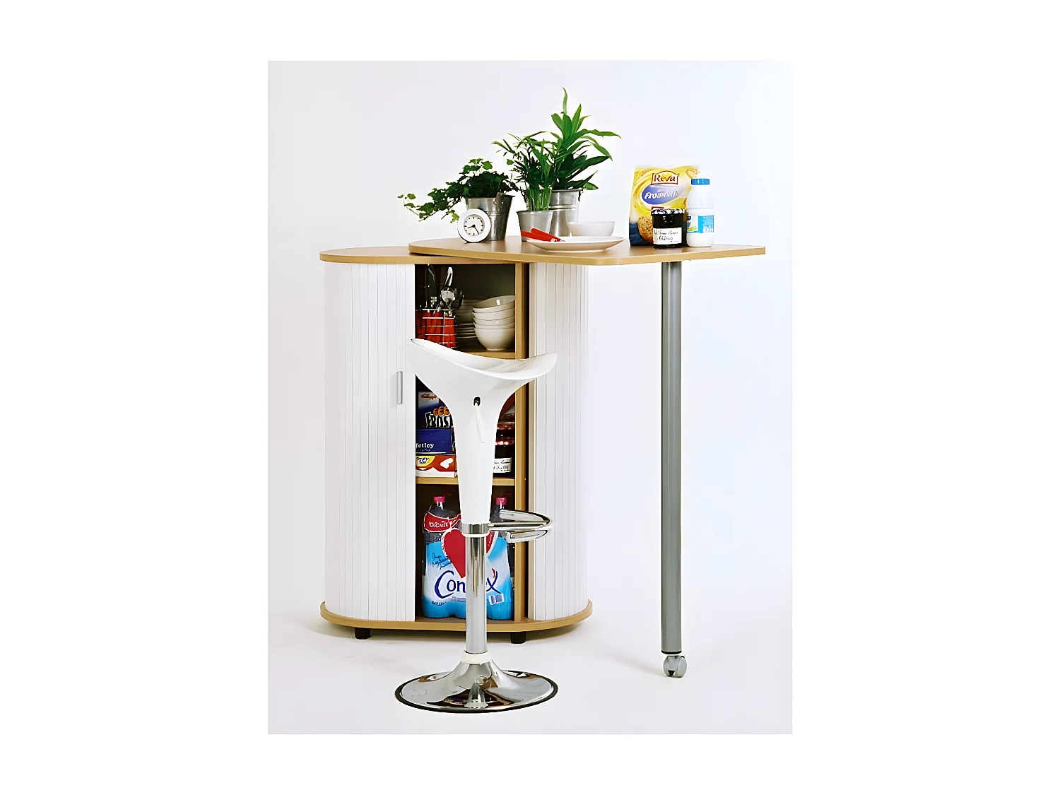 Mange debout et meuble de rangement bois clair et blanc Kitchou