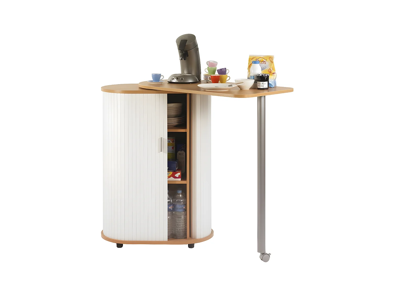 Mange debout et meuble de rangement bois clair et blanc Kitchou