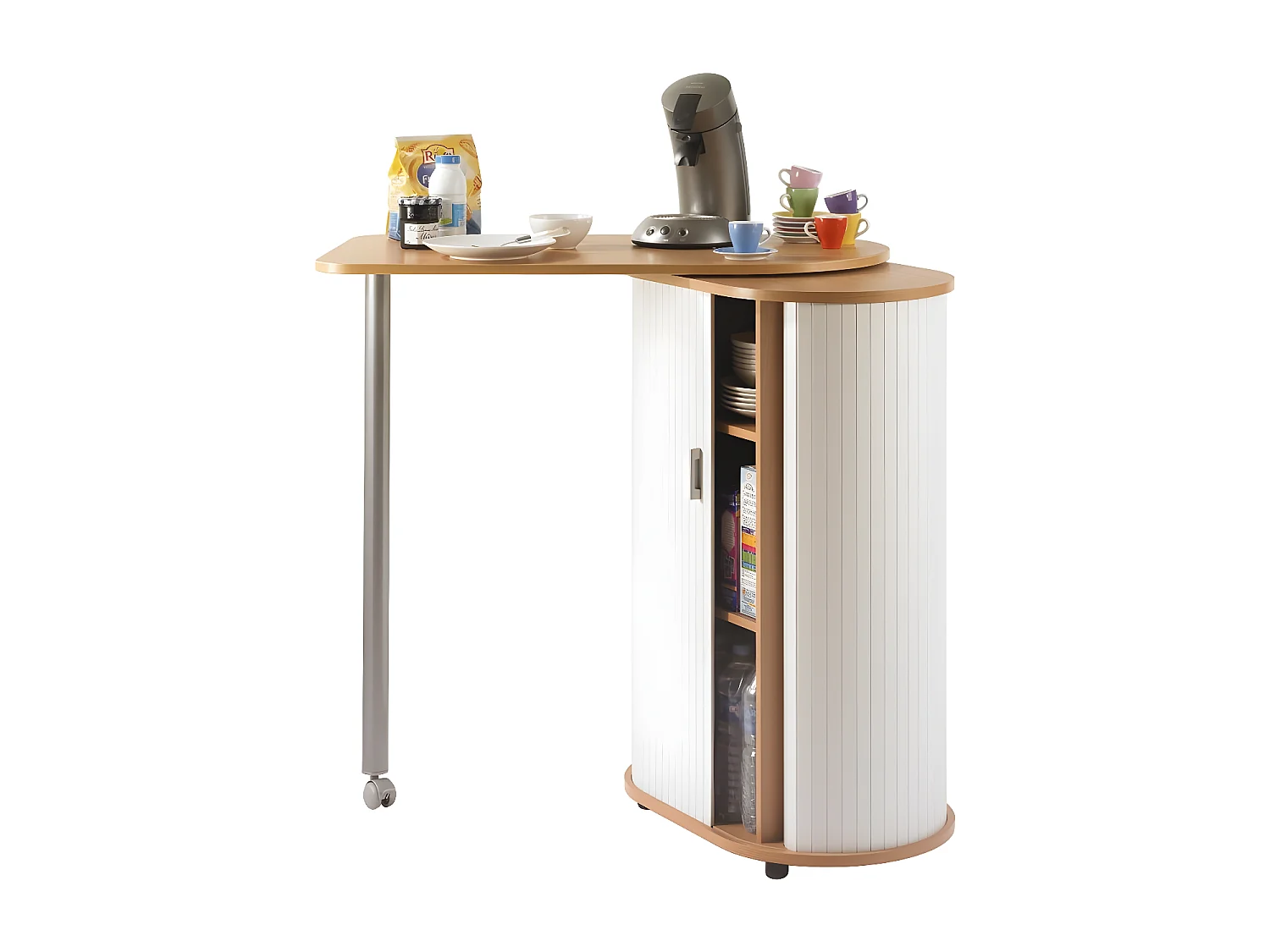 Mange debout et meuble de rangement bois clair et blanc Kitchou