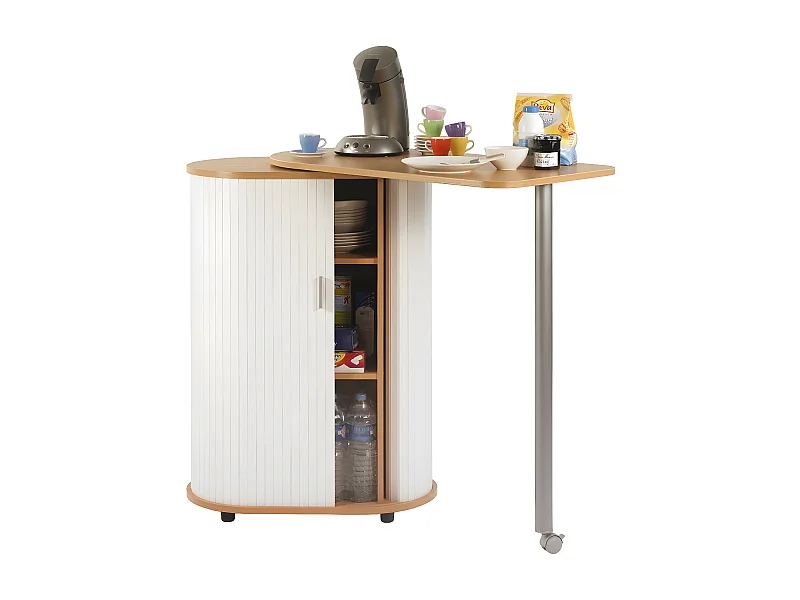 Mange debout et meuble de rangement bois clair et blanc Kitchou