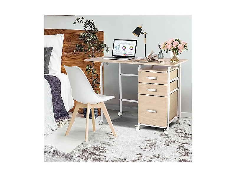 Klappbarer Computertisch mit 3 Schubladen Schreibtisch 105 x 50 x 75 cm Natur