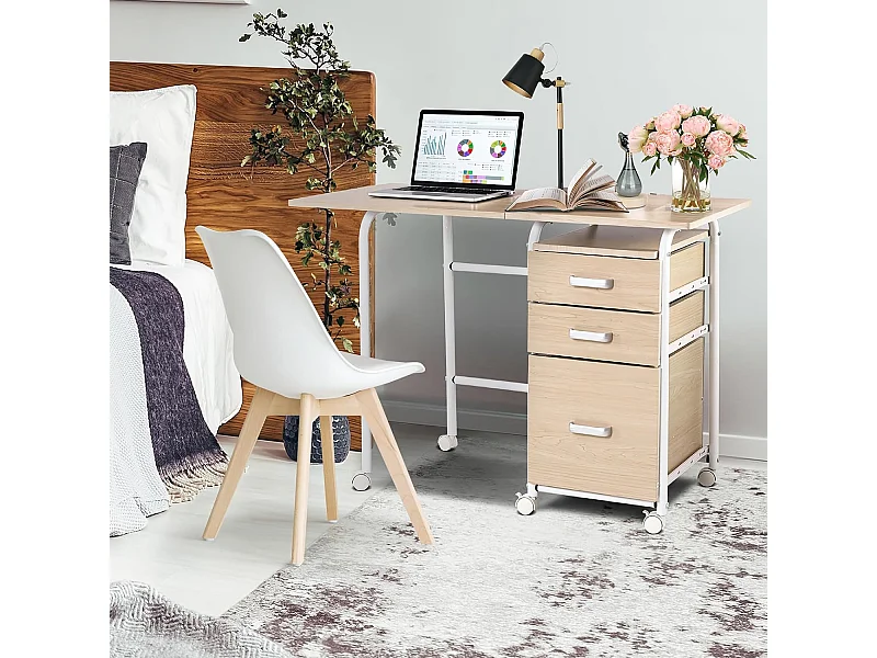 Klappbarer Computertisch mit 3 Schubladen Schreibtisch 105 x 50 x 75 cm Natur