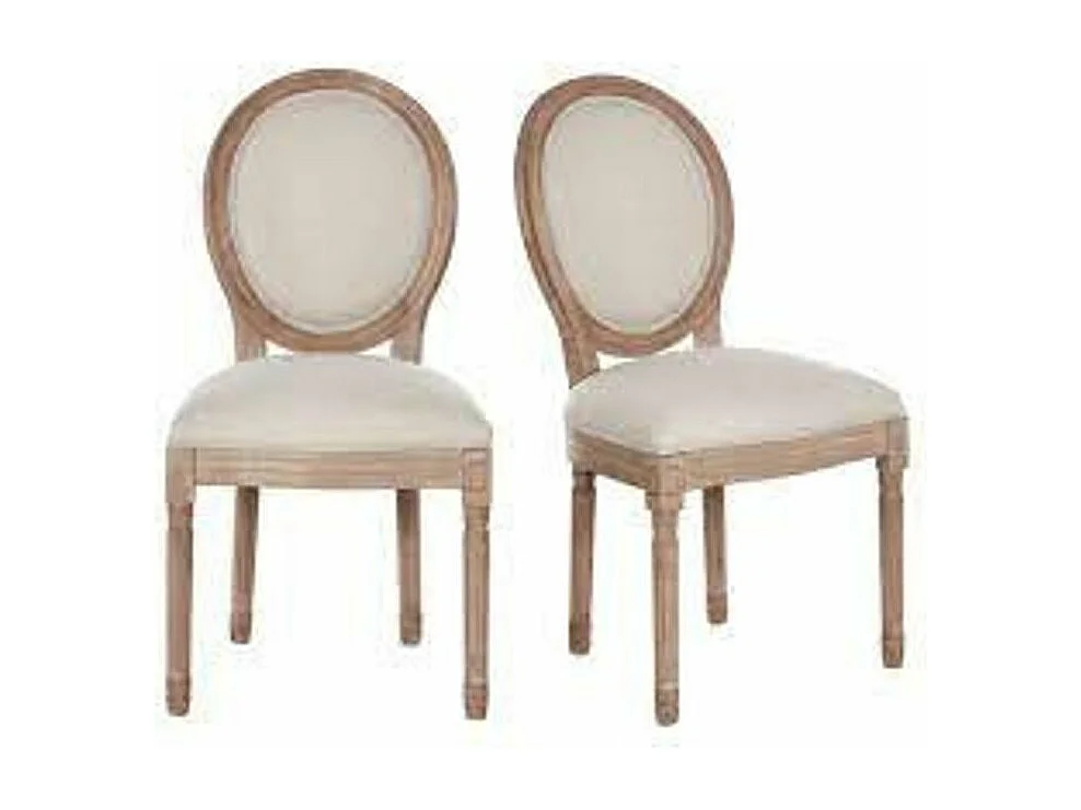 Chaise medaillon Louis XVI tissu beige clair - Lot de 2